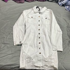 NWT White Fashion Nova distressed denim dress medium